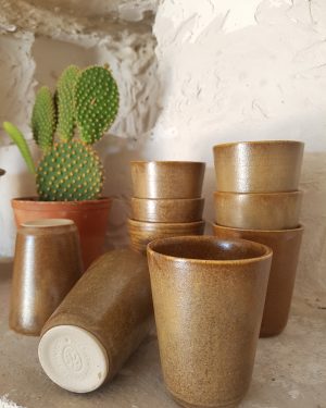 Lot de 9 tasses gobelets en grès vintage Digoin