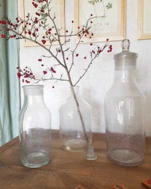 Lot de 3 vases flacons anciens en verre