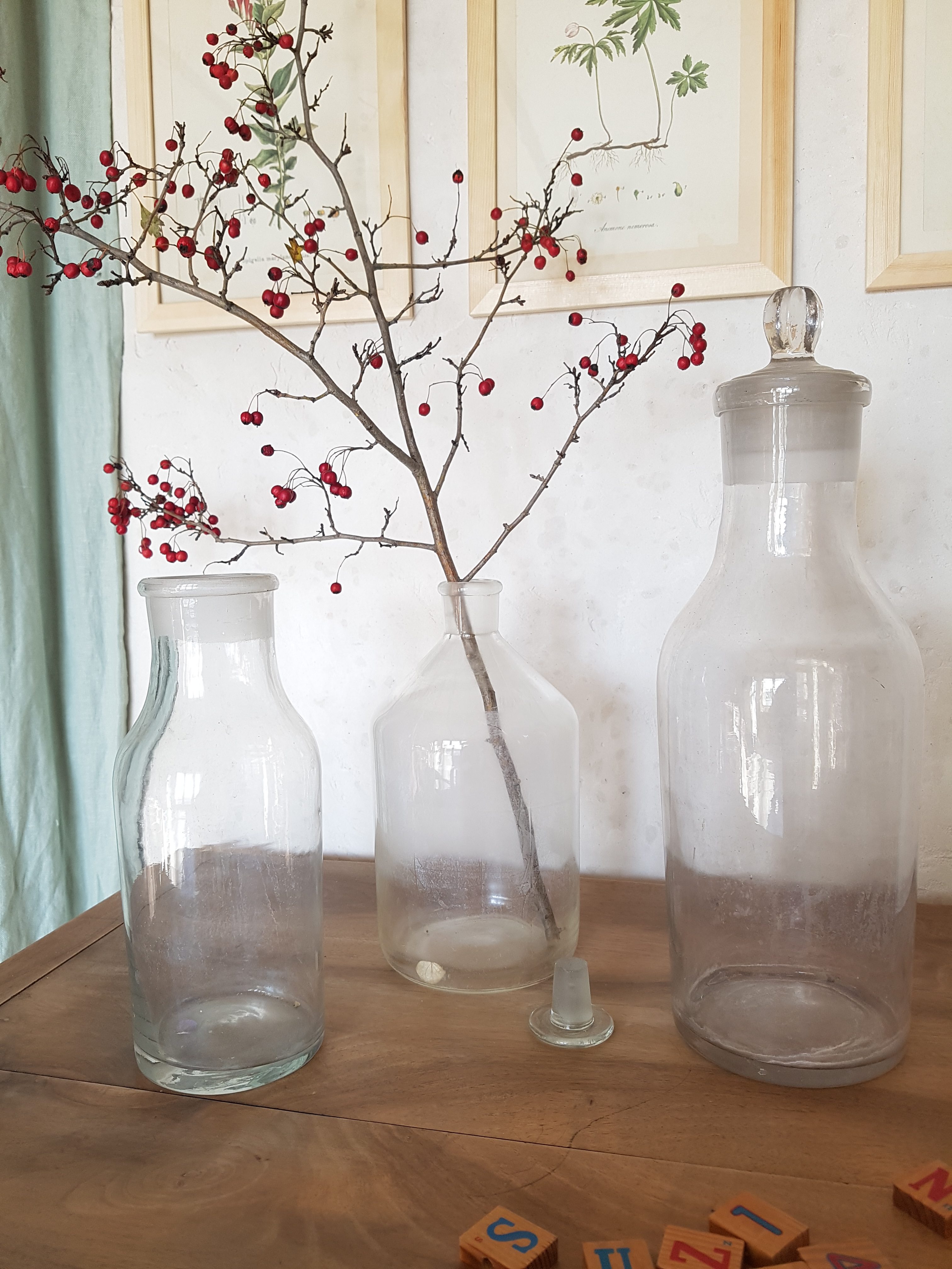 Lot de 3 vases flacons anciens en verre 1 Lot de 3 vases flacons anciens en verre