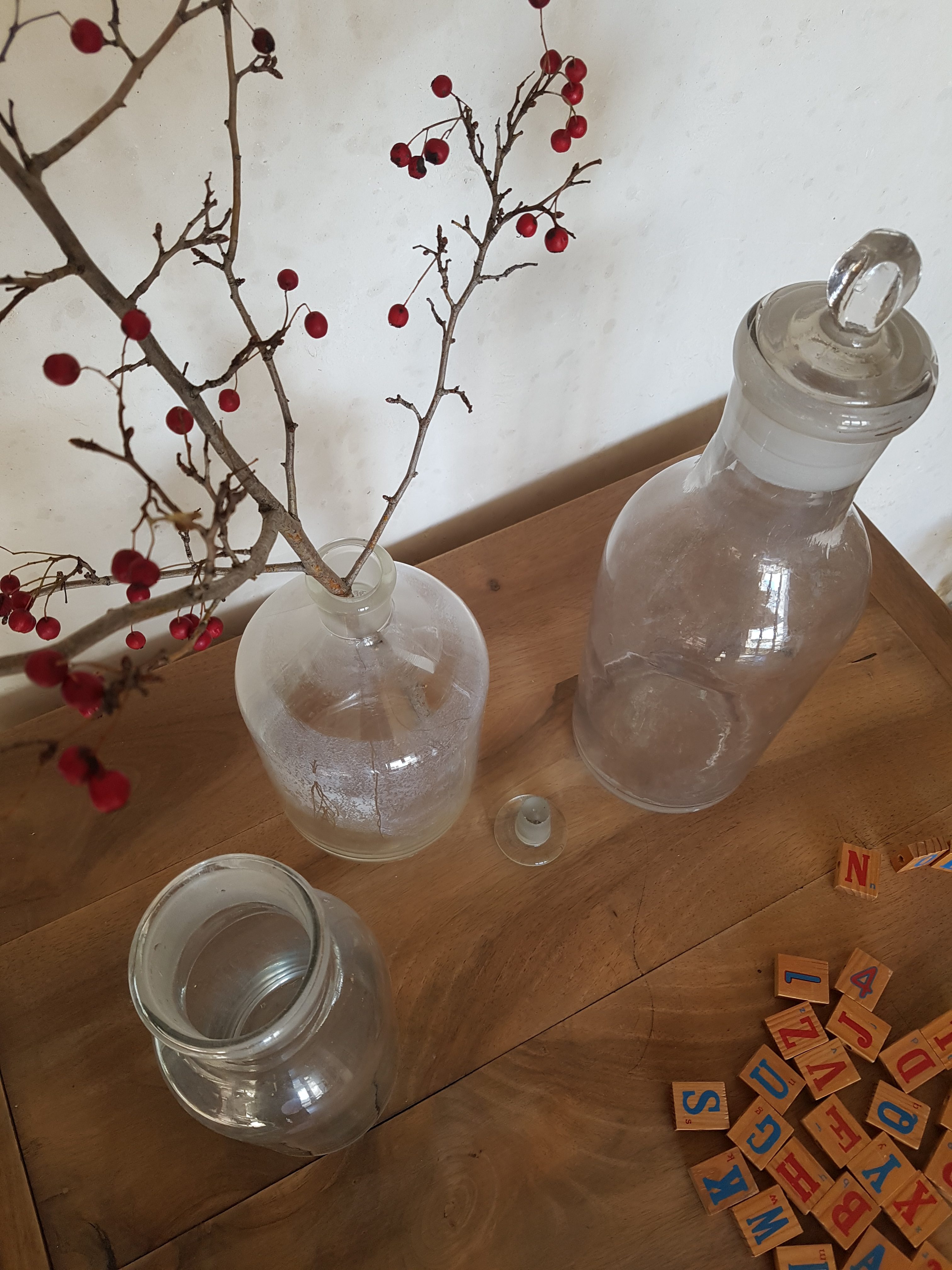Lot de 3 vases flacons anciens en verre 2 Lot de 3 vases flacons anciens en verre