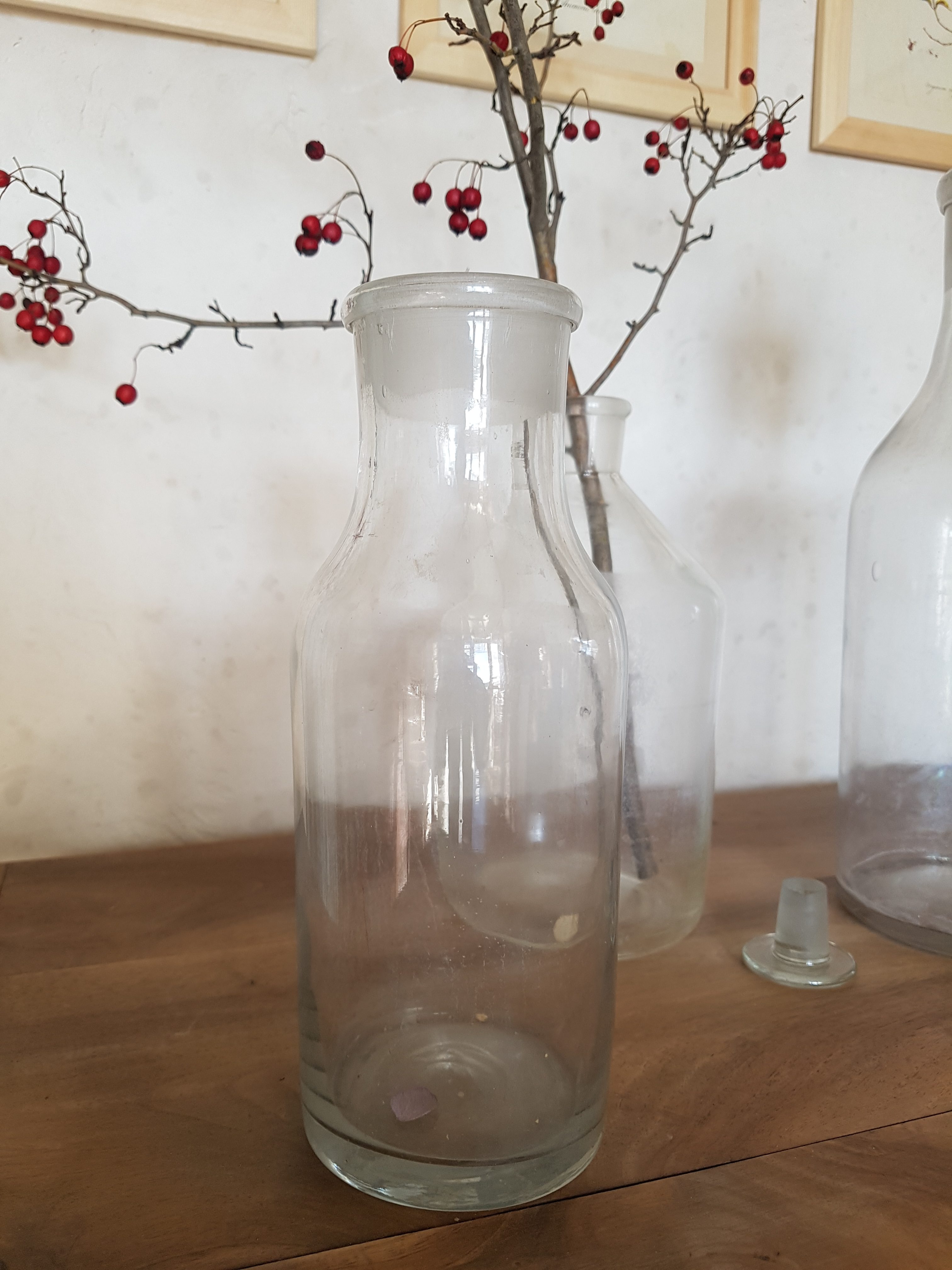 Lot de 3 vases flacons anciens en verre 4 Lot de 3 vases flacons anciens en verre