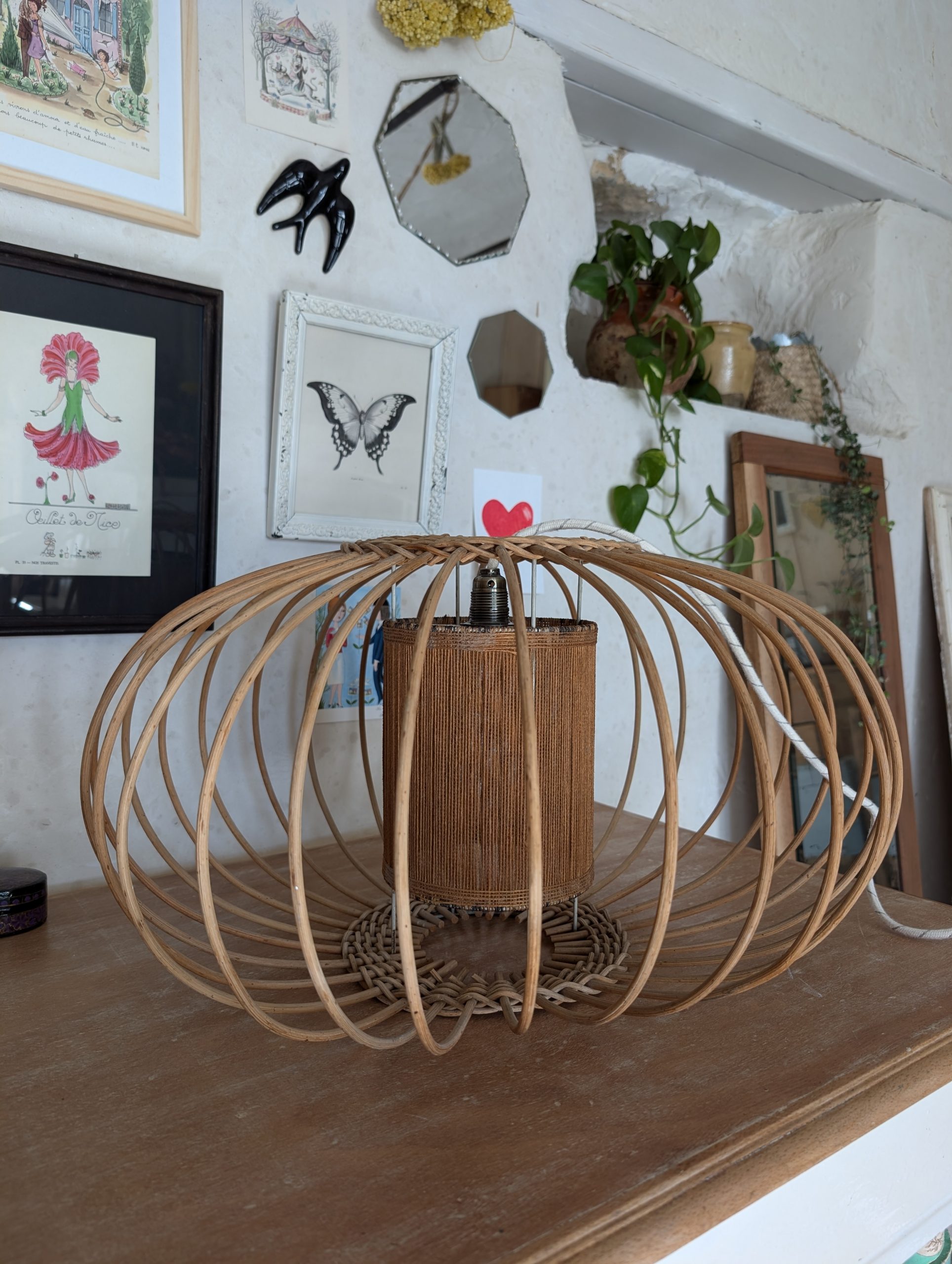 Grande suspension en osier vintage 5 Grande suspension en osier vintage